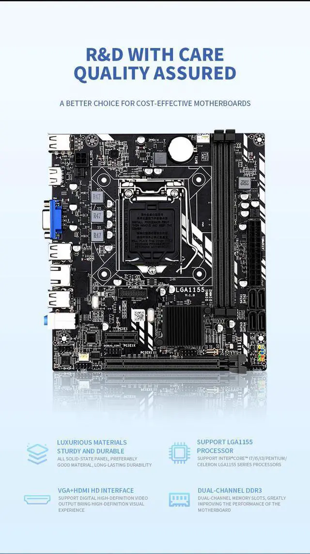 Alt view image 4 of 6 - Taifast SATA desktop motherboard Dual channels Ethernet for DDR3 ram stock H61M LGA 1155 quality assured PC GPU M-ATX motherboard