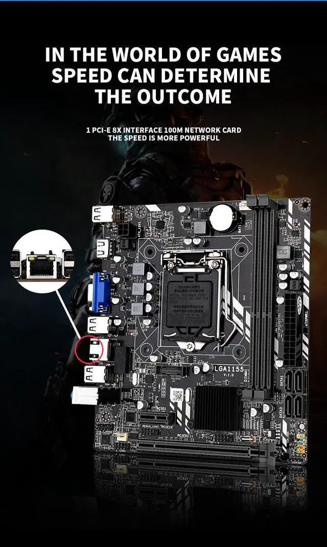 Alt view image 5 of 6 - Taifast SATA desktop motherboard Dual channels Ethernet for DDR3 ram stock H61M LGA 1155 quality assured PC GPU M-ATX motherboard