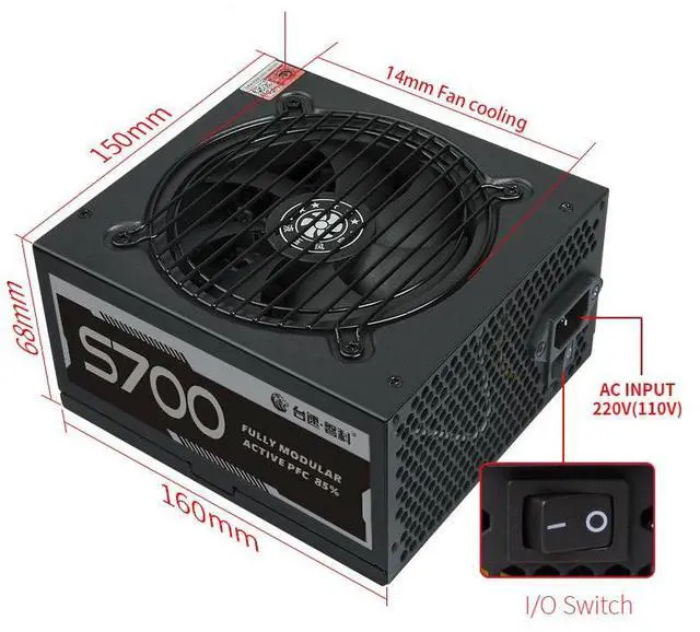 Alt view image 4 of 6 - Taifast S700 600w power efficiency computer switch power supply in stock