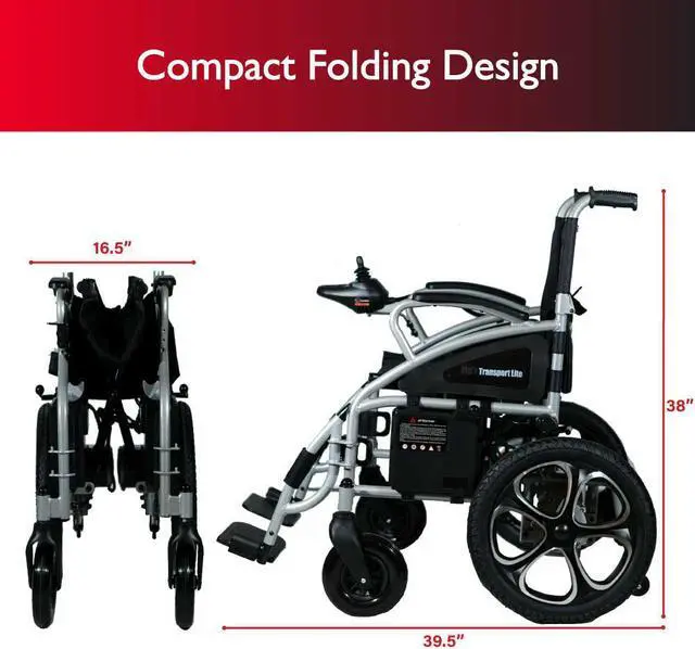 Alt view image 3 of 7 - Zipr Transport Lite Electric Wheelchair - Lightweight Folding Electric Wheelchair - Portable Electric Wheelchairs For Adults, Seniors, Elderly, Travel - Power Wheelchair Long Range Battery & USB Port