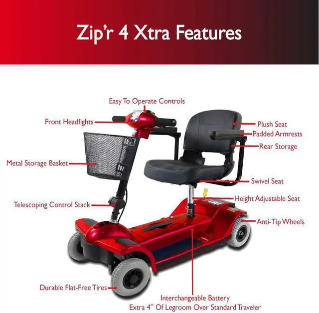 Alt view image 2 of 7 - Zipr Traveler Xtra 4 Wheel Spacious Long Range Mobility Scooter - Folding Motorized Wheelchair - Mobility Scooter for Adults, Travel, Seniors, Elderly - Mobility Scooters -