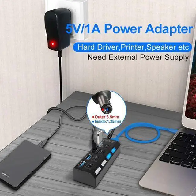 Alt view image 5 of 6 - USB 3.0 Hub 5Gbps High Speed Multi USB Splitter 3 Hab Use Power Adapter 4/7 Port Multiple Expander Hub With Switch For PC Laptop