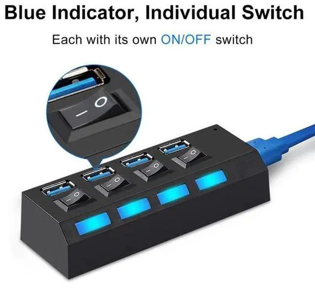 Alt view image 3 of 6 - USB 3.0 Hub 5Gbps High Speed Multi USB Splitter 3 Hab Use Power Adapter 4/7 Port Multiple Expander Hub With Switch For PC Laptop