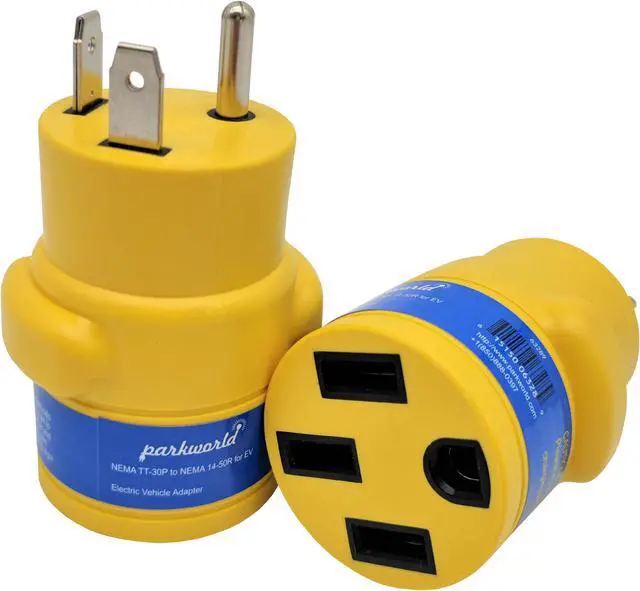 Main image of Parkworld 63289 EV Charging Adapter NEMA TT-30P to 14-50R Straight Type (ONLY for EV or Tesla use, NOT for RV) (One Piece Compact Adapter)
