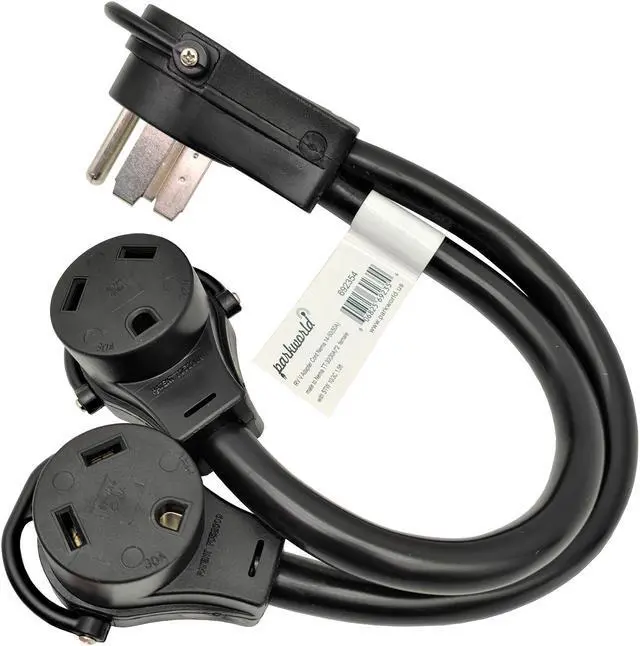 Main image of Parkworld 692354 Splitter, RV 50A to (2)30A V splitter cord adapter, 14-50P male to (2) TT-30R female