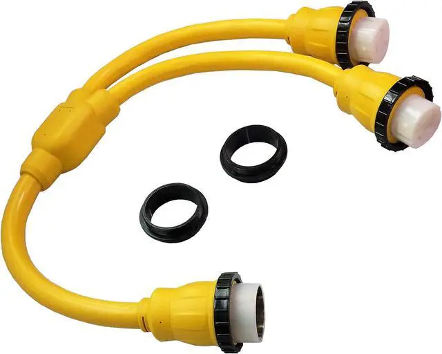 Alt view image 2 of 6 - Parkworld 885804 Splitter Marine Shore Power SS2-50P Male Plug to (2) SS1-50R Female Receptacle, (1) 250V to (2) 125V Y Adatper Cord
