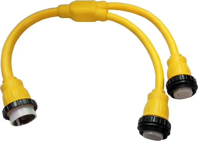 Main image of Parkworld 885804 Splitter Marine Shore Power SS2-50P Male Plug to (2) SS1-50R Female Receptacle, (1) 250V to (2) 125V Y Adatper Cord
