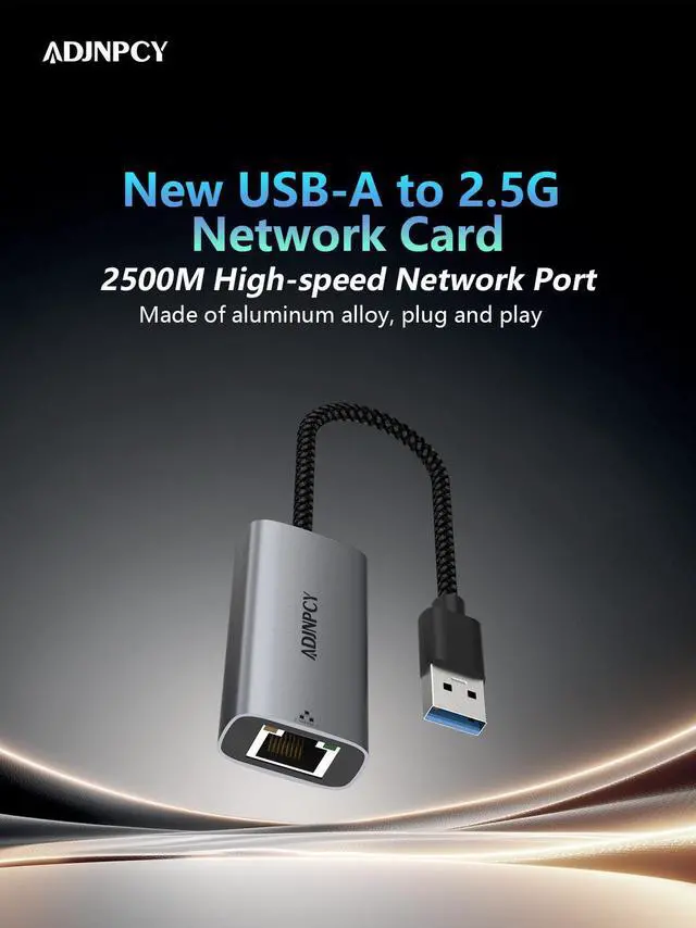 Main image of ADJNPCY USB-A to Ethernet Adapter,USB3.0 to 2.5 Gbps Ethernet LAN Network Adapter,Aluminum Portable,for MacBook , and Later, Lenovo and Later, XPS