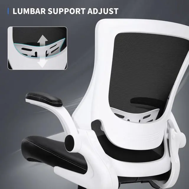 Alt view image 3 of 6 - Misolant Drafting Chair, Tall Office Chair for Standing Desk, Desk Chair Ergonomic Office Chair with Flip Up Arm, Height Adjustable Lumbar Support and Footrest, Mesh Office Chair (White)