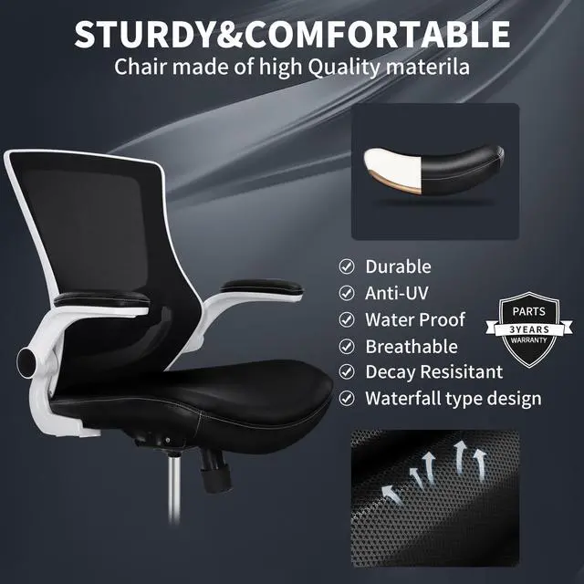 Alt view image 2 of 6 - Misolant Drafting Chair, Tall Office Chair for Standing Desk, Desk Chair Ergonomic Office Chair with Flip Up Arm, Height Adjustable Lumbar Support and Footrest, Mesh Office Chair (White)