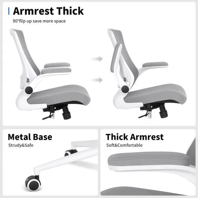 Alt view image 4 of 6 - Misolant Tall Office Chair, Drafting Chair for Standing Desk, Office Chair with Adjustable Lumbar Support, Flip-up Arm and Move Footrest, Ergonomic Desk Chair Home Office Chair (Gray)