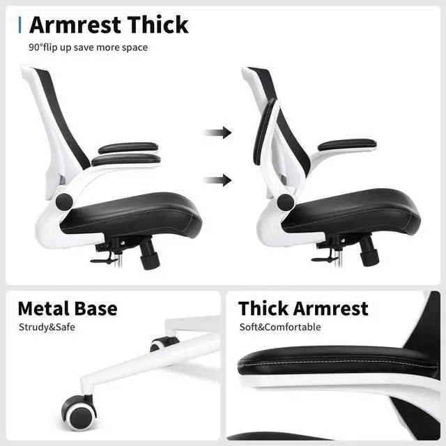 Alt view image 4 of 6 - Misolant Drafting Chair, Tall Office Chair for Standing Desk, Desk Chair Ergonomic Office Chair with Flip Up Arm, Height Adjustable Lumbar Support and Footrest, Mesh Office Chair (White)