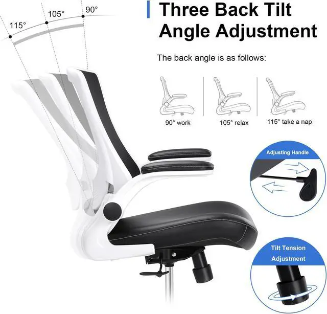 Alt view image 6 of 6 - Misolant Drafting Chair, Tall Office Chair for Standing Desk, Desk Chair Ergonomic Office Chair with Flip Up Arm, Height Adjustable Lumbar Support and Footrest, Mesh Office Chair (White)