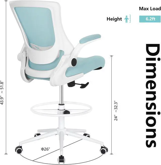 Alt view image 6 of 6 - Misolant Tall Office Chair, Drafting Chair for Standing Desk, Office Chair with Adjustable Lumbar Support, Flip-up Arm and Move Footrest Ring, Ergonomic Desk Chair Home Office Chair