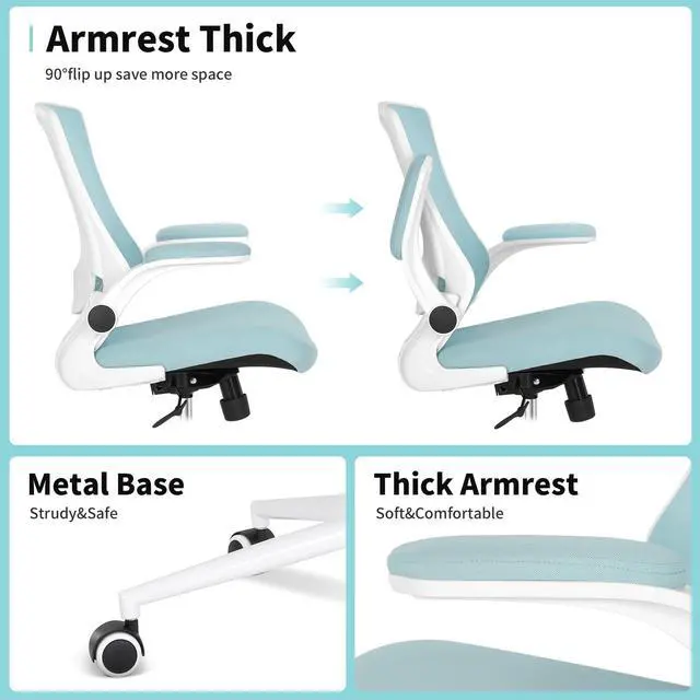 Alt view image 4 of 6 - Misolant Desk Chair, Comfortable Office Chair, Ergonomic Chair, Mesh Office Chair with Adjustable Lumbar Support and Flip up Armrest, Recline Office Chair Ergonomic Desk Chair