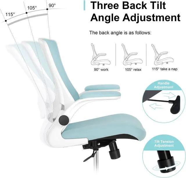 Alt view image 2 of 6 - Misolant Desk Chair, Comfortable Office Chair, Ergonomic Chair, Mesh Office Chair with Adjustable Lumbar Support and Flip up Armrest, Recline Office Chair Ergonomic Desk Chair