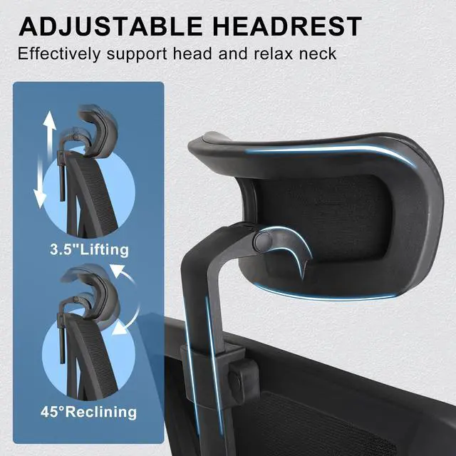 Alt view image 2 of 6 - Misolant Ergonomic Office Chair with Footrest, Ergonomic Desk Chair with Adjustable 2D Lumbar Support, High Back Office Chair with Adjustable Headrest, Comfortable Leather Office Chair -Black