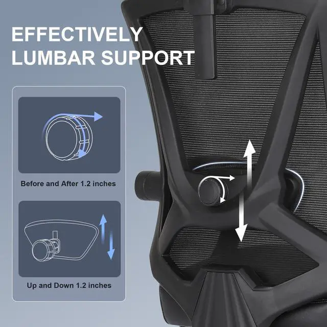 Alt view image 4 of 6 - Misolant Ergonomic Office Chair with Footrest, Ergonomic Desk Chair with Adjustable 2D Lumbar Support, High Back Office Chair with Adjustable Headrest, Comfortable Leather Office Chair -Black