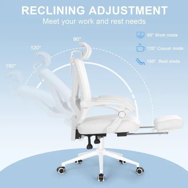 Alt view image 3 of 6 - Misolant Ergonomic Office Chair with Footrest, Ergonomic Desk Chair with Adjustable 2D Lumbar Support, High Back Office Chair with Adjustable Headrest, Comfortable Leather Office Chair