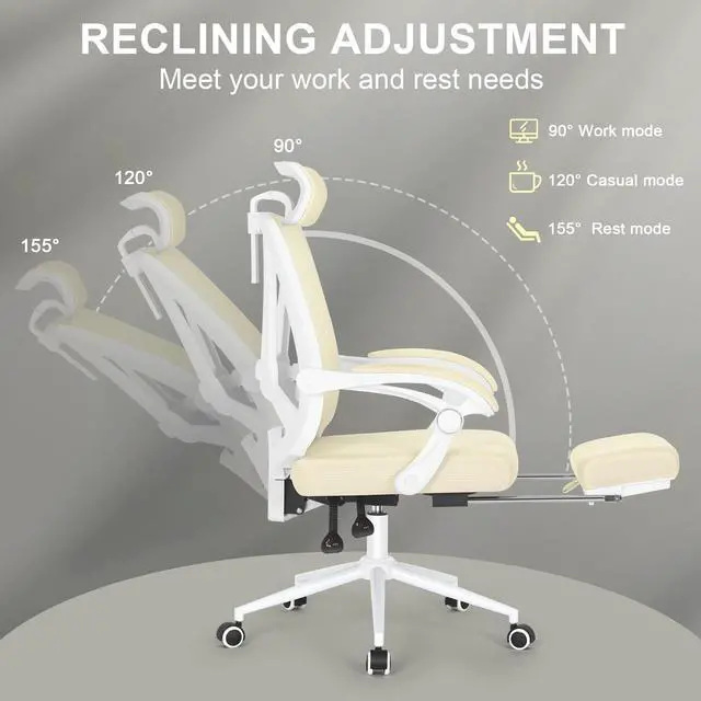 Alt view image 3 of 6 - Misolant Ergonomic Office Chair with Footrest, Ergonomic Desk Chair with Adjustable 2D Lumbar Support, High Back Office Chair with Adjustable Headrest, Comfortable Executive Office Chair