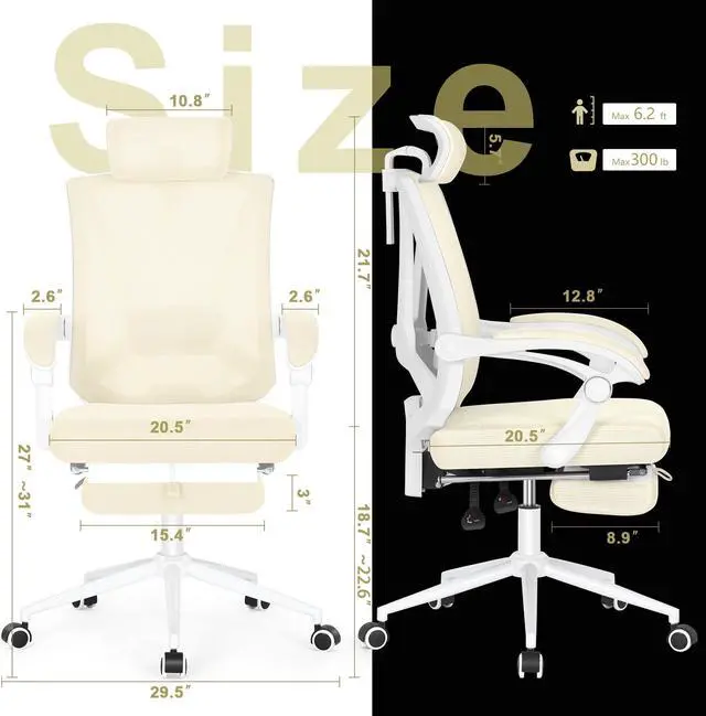 Alt view image 5 of 6 - Misolant Ergonomic Office Chair with Footrest, Ergonomic Desk Chair with Adjustable 2D Lumbar Support, High Back Office Chair with Adjustable Headrest, Comfortable Executive Office Chair