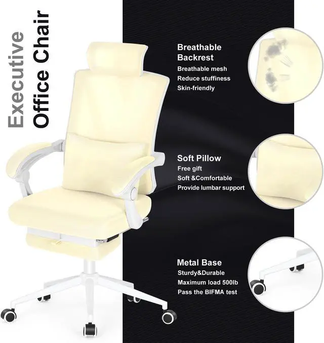 Alt view image 6 of 6 - Misolant Ergonomic Office Chair with Footrest, Ergonomic Desk Chair with Adjustable 2D Lumbar Support, High Back Office Chair with Adjustable Headrest, Comfortable Executive Office Chair