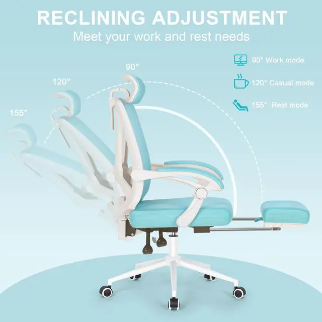 Alt view image 3 of 6 - Misolant Ergonomic Office Chair with Footrest, Ergonomic Desk Chair with Adjustable 2D Lumbar Support, High Back Office Chair with Adjustable Headrest, Comfortable Executive Office Chair -Blue