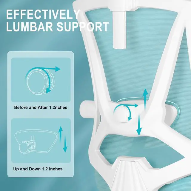 Alt view image 4 of 6 - Misolant Ergonomic Office Chair with Footrest, Ergonomic Desk Chair with Adjustable 2D Lumbar Support, High Back Office Chair with Adjustable Headrest, Comfortable Executive Office Chair -Blue