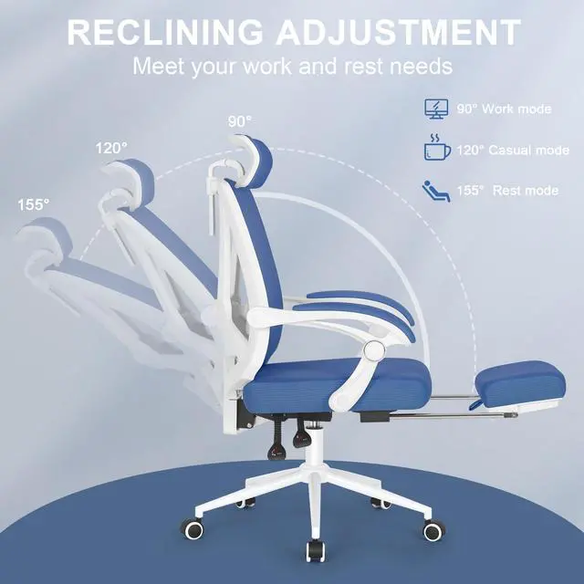 Alt view image 4 of 5 - Misolant Ergonomic Office Chair with Footrest, Ergonomic Desk Chair with Adjustable 2D Lumbar Support, High Back Office Chair with Adjustable Headrest, Comfortable Executive Office Chair Navy Blue