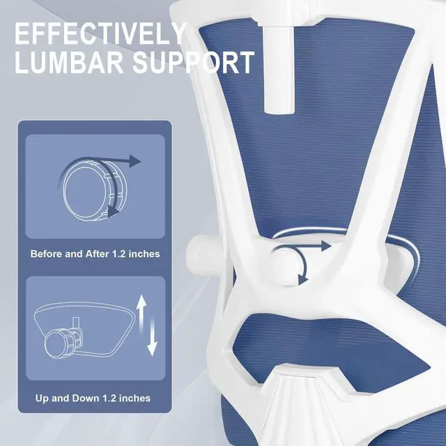 Alt view image 5 of 5 - Misolant Ergonomic Office Chair with Footrest, Ergonomic Desk Chair with Adjustable 2D Lumbar Support, High Back Office Chair with Adjustable Headrest, Comfortable Executive Office Chair Navy Blue