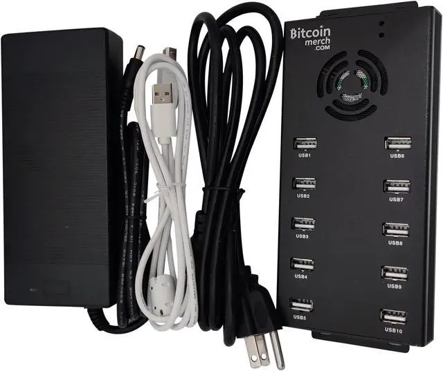 Alt view image 5 of 5 - Bitcoin Merch® - 10 Port Powered USB Hub ONLY 120W 12V 10A, FOR Compac F, NewPac, Antminer, Moonlander - USB Miners NOT included!