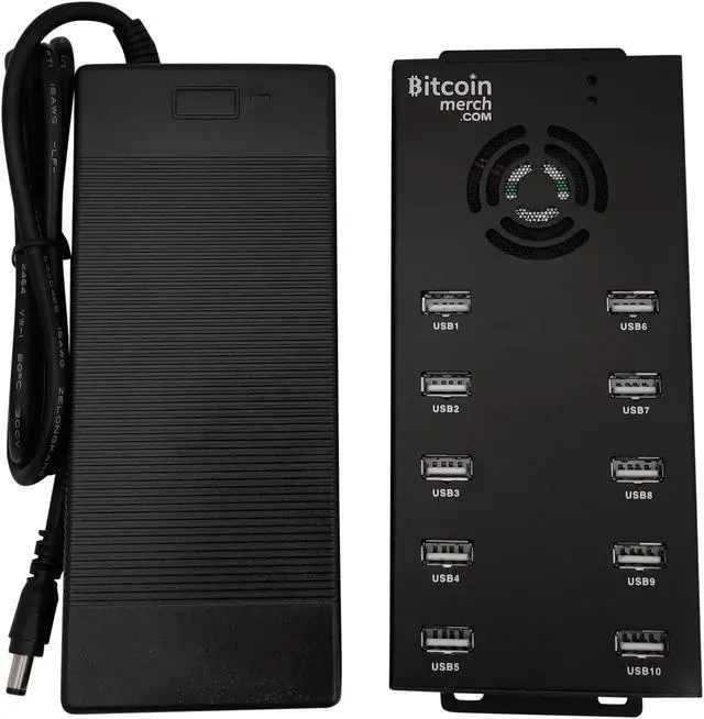 Main image of Bitcoin Merch® - 10 Port Powered USB Hub ONLY 120W 12V 10A, FOR Compac F, NewPac, Antminer, Moonlander - USB Miners NOT included!