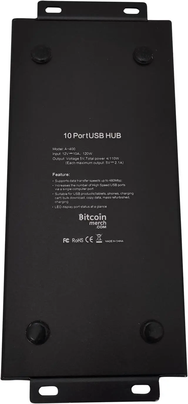 Alt view image 4 of 5 - Bitcoin Merch® - 10 Port Powered USB Hub ONLY 120W 12V 10A, FOR Compac F, NewPac, Antminer, Moonlander - USB Miners NOT included!