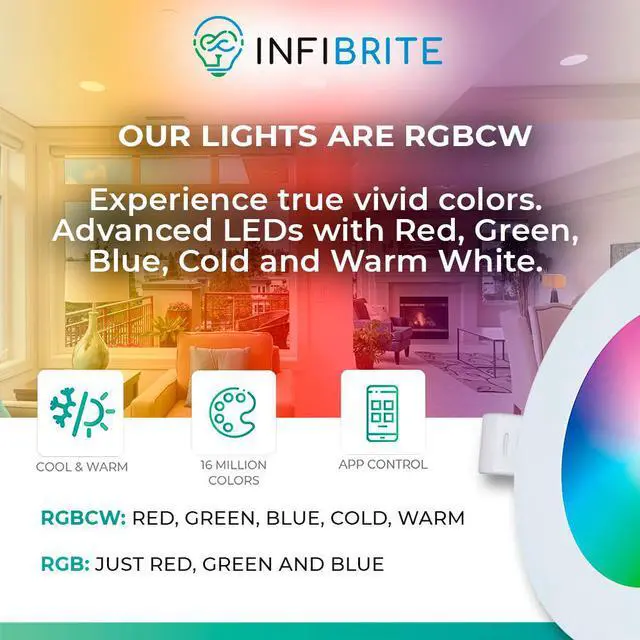Alt view image 5 of 7 - Infibrite 4 Inch Wi-Fi Smart 9W 810LM Thin Recessed LED Ceiling Light, Dimmable, Works w/ Alexa/Google, Wet Rated (6 Pack)