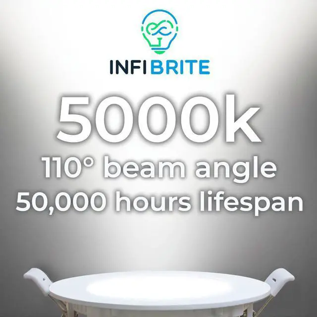 Alt view image 7 of 7 - Infibrite 6 Inch 5000K Daylight 12W 1050LM Thin LED Ceiling Light Kit, Dimmable, Wet Rated (24 Pack)