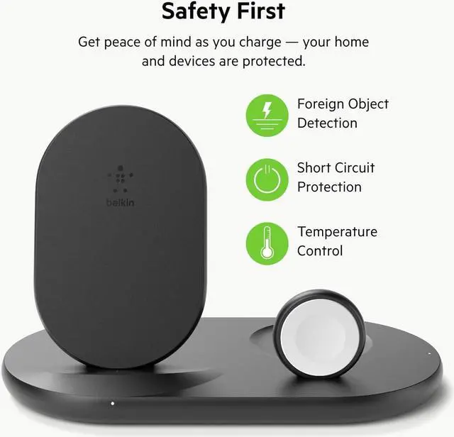 Alt view image 5 of 5 - belkin 3-in-1 wireless charger (wireless charging station for iphone, apple watch, airpods) wireless charging dock, iphone charging dock, apple watch charging stand