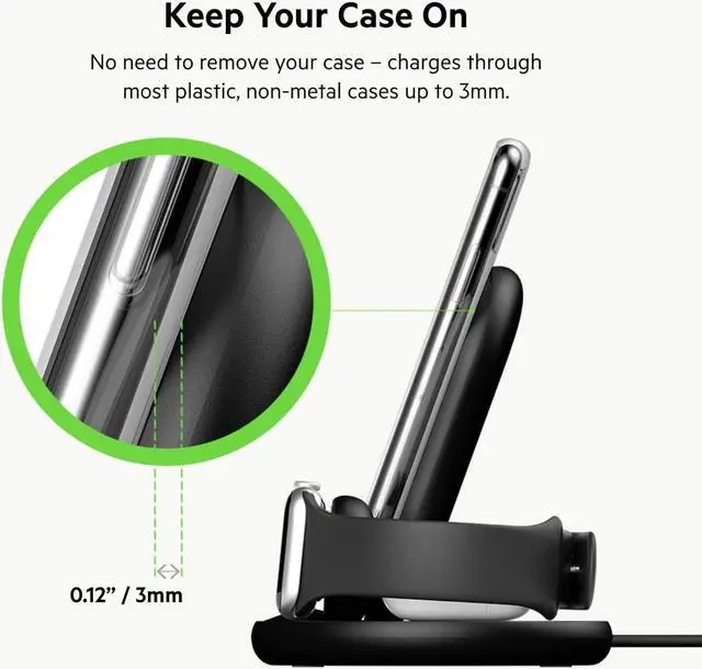 Alt view image 3 of 5 - belkin 3-in-1 wireless charger (wireless charging station for iphone, apple watch, airpods) wireless charging dock, iphone charging dock, apple watch charging stand