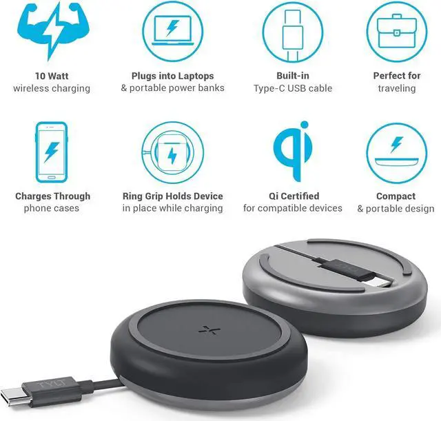 Alt view image 5 of 5 - Tylt Medallion Portable Wireless Charging Pad Compact Wireless Charger Connects To Laptops And Power Banks Black
