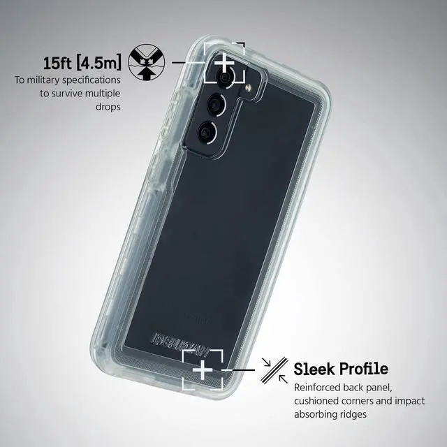 Main image of Pelican Voyager Series - Samsung Galaxy S21 FE Case [Wireless Charging Compatible] [Anti-Yellow] Heavy Duty Rugged Phone Case With Belt Clip Holster Kickstand [18FT MIL-Grade Drop Protection] - Clear