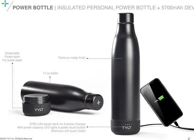 Alt view image 4 of 13 - Tylt All-in-One Water Bottle And Portable Power Bank Connect And Charge +Drink And Recharge Black