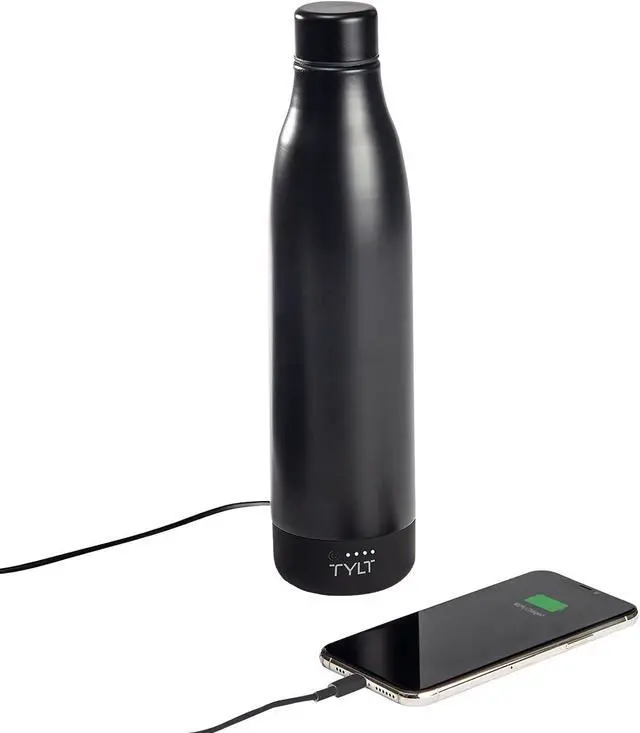 Alt view image 5 of 13 - Tylt All-in-One Water Bottle And Portable Power Bank Connect And Charge +Drink And Recharge Black