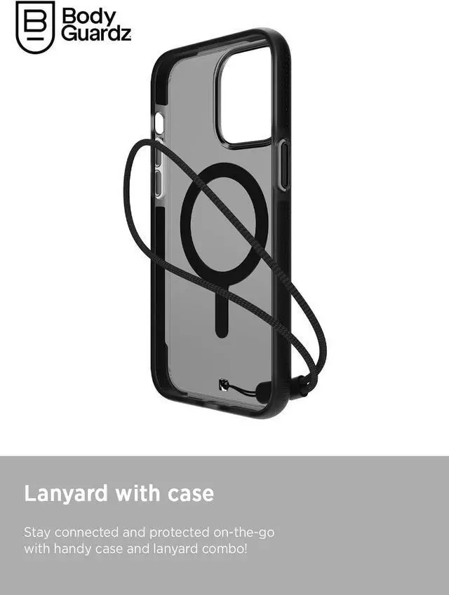 Alt view image 5 of 12 - BodyGuardz Ace Pro for iPhone 15 Pro Max Case,Heavy Duty Shockproof Cover with 18FT Military Grade Drop Tested, Compatible with MagSafe, Wireless Charging, Responsive Buttons - Smoke/Black