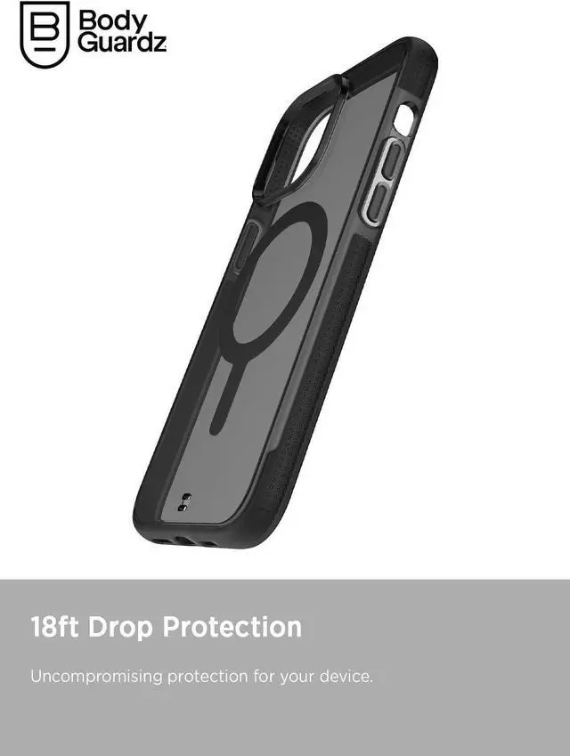 Alt view image 4 of 12 - BodyGuardz Ace Pro for iPhone 15 Pro Max Case,Heavy Duty Shockproof Cover with 18FT Military Grade Drop Tested, Compatible with MagSafe, Wireless Charging, Responsive Buttons - Smoke/Black
