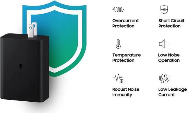 Alt view image 3 of 6 - samsung 65w 3-port super fast charging wall charger, 1x usb-c 65w, 1x usb-c 25w, 1x usb-a 25w, max capacity 65w (cable not included), black, us version
