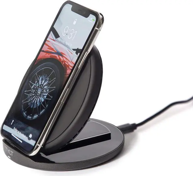 Alt view image 3 of 12 - Tylt Crest Convertible Pad + Stand | Fastest Wireless Charger | Converts From Pad To Stand | Charges Through Most Cases - Color: Black