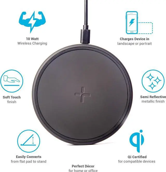 Alt view image 5 of 12 - Tylt Crest Convertible Pad + Stand | Fastest Wireless Charger | Converts From Pad To Stand | Charges Through Most Cases - Color: Black
