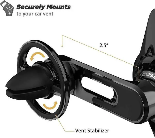 Alt view image 2 of 5 - Scosche Magic Mount Charge Vent Wireless Charging Magnetic Mount Black