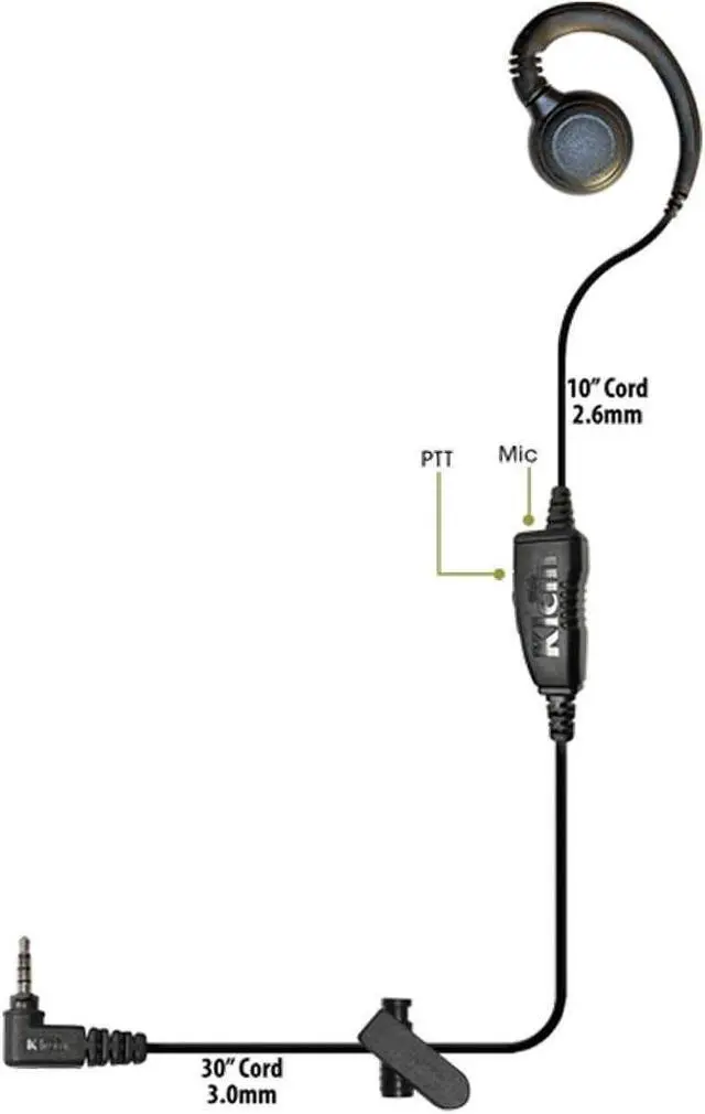 Alt view image 2 of 3 - Klein CURL Wired PTT Headset for Compatible With Sonim XP3 Handset Black