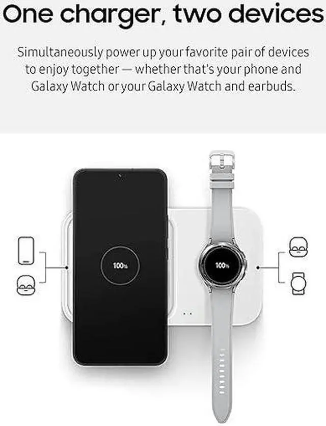 Main image of SAMSUNG 15W Wireless Charger Duo w/ USB C Cable, Charge 2 Devices at Once, Cordless Super Fast Charging Pad for Galaxy Phones and Devices, 2022, US Version, Black