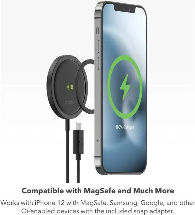 Alt view image 3 of 5 - Mophie Snap+ 15W Fast Charge Wireless Charger with MagSafe Compatibility - Color: Black